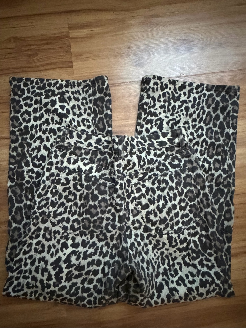 H&M Women's Leopard Flare Jeans in Cream & Black